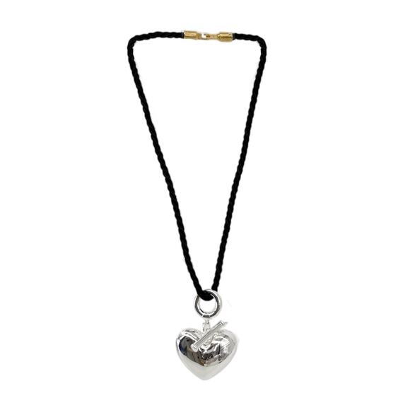 TIMELESS PEARLY Black Cord Necklace with Silver Heart - Picture 3 of 7
